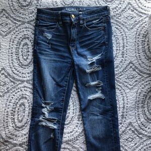 Super stretch high rise distressed jeans